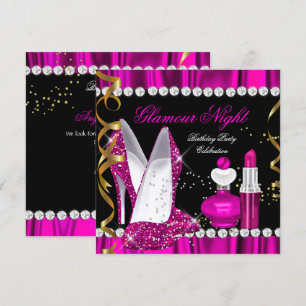 Glitter Glamour Nacht Diep Roze Goud Zwart Feest 2 Kaart