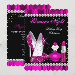 Glitter Glamour Nacht Diep Roze Goud Zwart Feestje Kaart