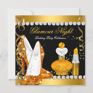 Glitter Glamour Nacht Geel Goud Zwart Feestje Kaart