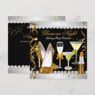 Glitter Glamour Nacht Goud Zwart Zilver Feestje Kaart