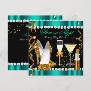 Glitter Glamour Nacht Jade Goud Zwart Feest 2 Kaart