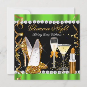 Glitter Glamour Nacht Lime Groen Goud Zwart Feestj Kaart