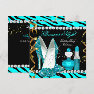 Glitter Glamour Nacht Teal Blauw Goud Zwart Zebra Kaart