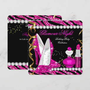 Glitter Glamour Nacht Zebra Diep Roze Goud Zwart 2 Kaart
