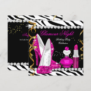Glitter Glamour Nacht Zebra Diep Roze Goud Zwart Kaart