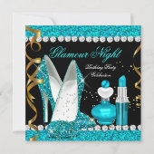 Glitter Glamour Night Blauwgroen Blue Gold Black 2 Kaart (Voorkant)