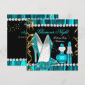 Glitter Glamour Night Blauwgroen Blue Gold Black 3 Kaart (Voorkant / Achterkant)