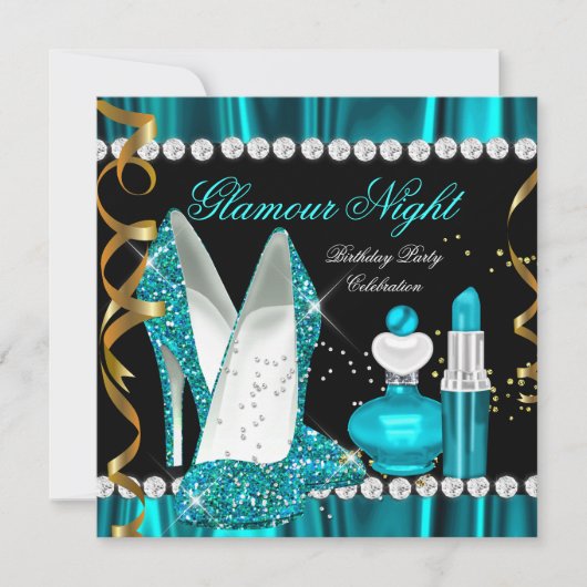 Glitter Glamour Night Blauwgroen Blue Gold Black 3 Kaart (Voorkant)