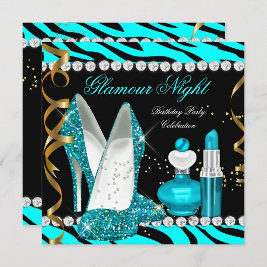 Glitter Glamour Night Blauwgroen Blue Gold Black Z Kaart (Voorkant / Achterkant)