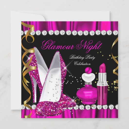 Glitter Glamour Night Deep Pink Gold Black 2 Kaart (Voorkant)