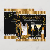 Glitter Glamour Night Gold Black Silver Party Kaart (Voorkant / Achterkant)