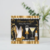Glitter Glamour Night Gold Black Silver Party Kaart (Staand voorkant)