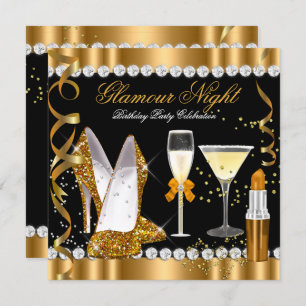 Glitter Glamour Night Gold Black Silver Party Kaart