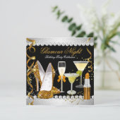 Glitter Glamour Night Gold Black Silver Party Kaart (Staand voorkant)