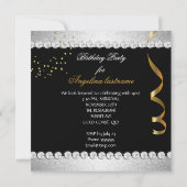 Glitter Glamour Night Gold Black Silver Party Kaart (Achterkant)