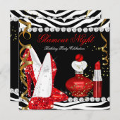Glitter Glamour Night Red Gold Black Zebra Kaart (Voorkant / Achterkant)