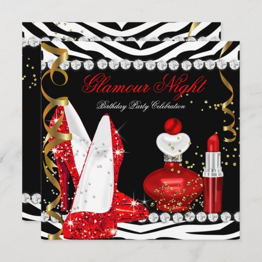 Glitter Glamour Night Red Gold Black Zebra Kaart (Voorkant / Achterkant)