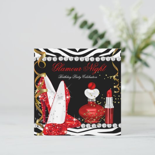 Glitter Glamour Night Red Gold Black Zebra Kaart (Staand voorkant)