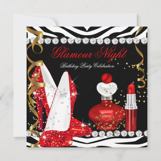 Glitter Glamour Night Red Gold Black Zebra Kaart (Voorkant)