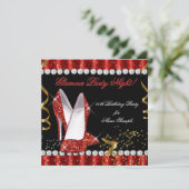 Glitter Glamour Party Night Red Gold Heels Kaart (Staand voorkant)