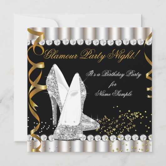 Glitter Glamour Party Night Silver Gold High Hiel Kaart (Voorkant)