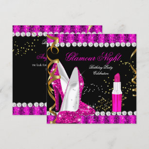 Glitter Glamour Roze Goud Zwart Verjaardag Kaart