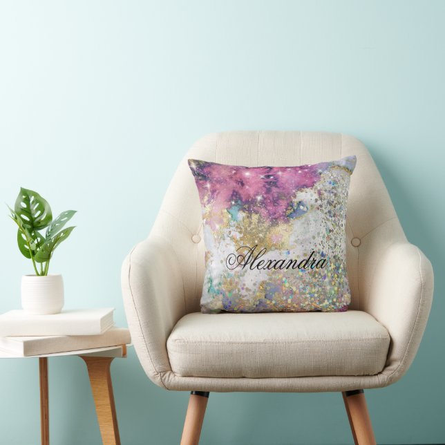 Glitter Glans Goud Paars Galaxy Marmer Custom Kussen (Stoel)