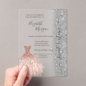 Glitter Glitter Dress Rose Gold Sweet 16 Acryl Uitnodigingen (Insitu (Draagbaar))