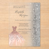 Glitter Glitter Dress Rose Gold Sweet 16 Acryl Uitnodigingen (Voorkant)