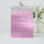 Glitter Glitter Drips Silver Pink Bridal Sweet 16t Kaart (Staand voorkant)