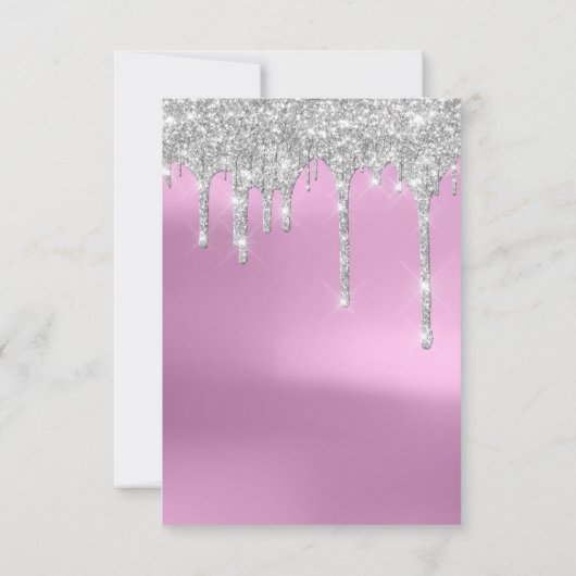 Glitter Glitter Drips Silver Pink Bridal Sweet 16t Kaart (Achterkant)