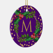 Glitter Glitter Gold Paarse Monogram Merry Kerstmi Keramisch Ornament (Rechts)