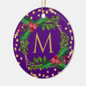 Glitter Glitter Gold Paarse Monogram Merry Kerstmi Keramisch Ornament (Links)