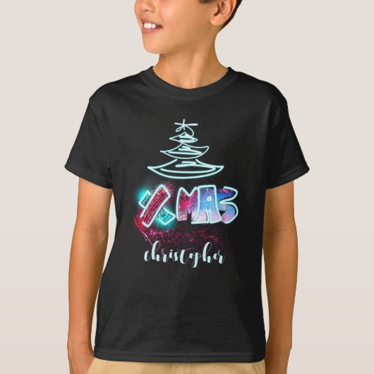 Glitter Glow Tree Blue And Red Xmas Tygraphy Toddl T-shirt (Voorkant)