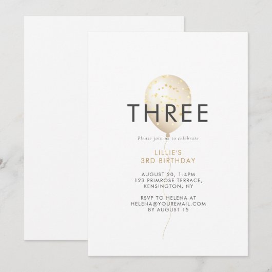 Glitter Gold 3rd Birthday Party van Girl Kaart (Voorkant / Achterkant)