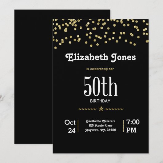 Glitter Gold 50th Birthday Invitation Kaart (Voorkant / Achterkant)