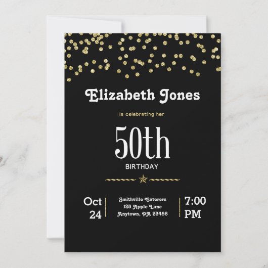 Glitter Gold 50th Birthday Invitation Kaart (Voorkant)