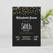Glitter Gold 50th Birthday Invitation Kaart (Staand voorkant)