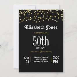 Glitter Gold 50th Birthday Invitation Kaart