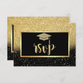 Glitter Gold Afstudeerder Pet, Confetti Graduparty RSVP Kaartje (Voorkant / Achterkant)