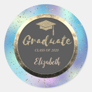 Glitter Gold Afstudeerder Pet, Confetti, holografi Ronde Sticker