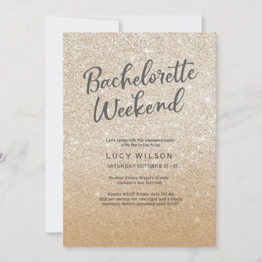 Glitter Gold Bachelorette Weekend Uitnodiging (Voorkant)