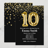 glitter gold ballon voor 10e verjaardag kaart (Voorkant / Achterkant)