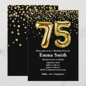 glitter gold ballon voor 75e verjaardag kaart (Voorkant / Achterkant)