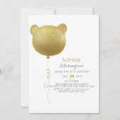 Glitter Gold Balloon Teddy Bear 1e verjaardag Kaart (Voorkant)