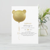 Glitter Gold Balloon Teddy Bear 1e verjaardag Kaart (Staand voorkant)