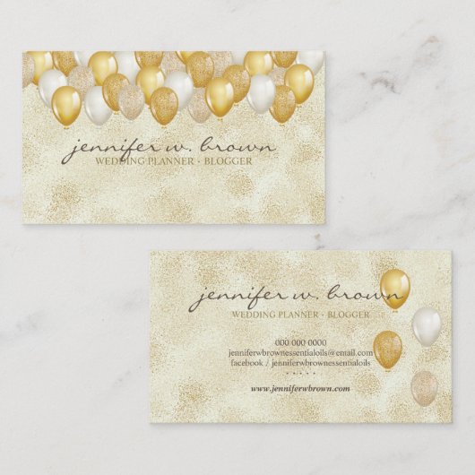 Glitter Gold Balloon Yellow Weddenday Party Visitekaartje (Voorkant / Achterkant)