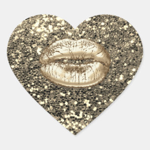 Glitter Gold Bedankt Kiss Lips Metallic Hart Sticker