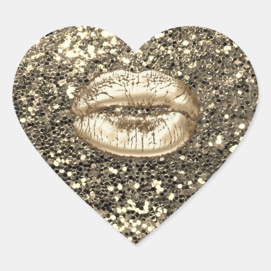 Glitter Gold Bedankt Kiss Lips Metallic Hart Sticker (Voorkant)