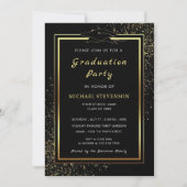 Glitter Gold Black Afstuderen Invitation Sjabloon (Voorkant)